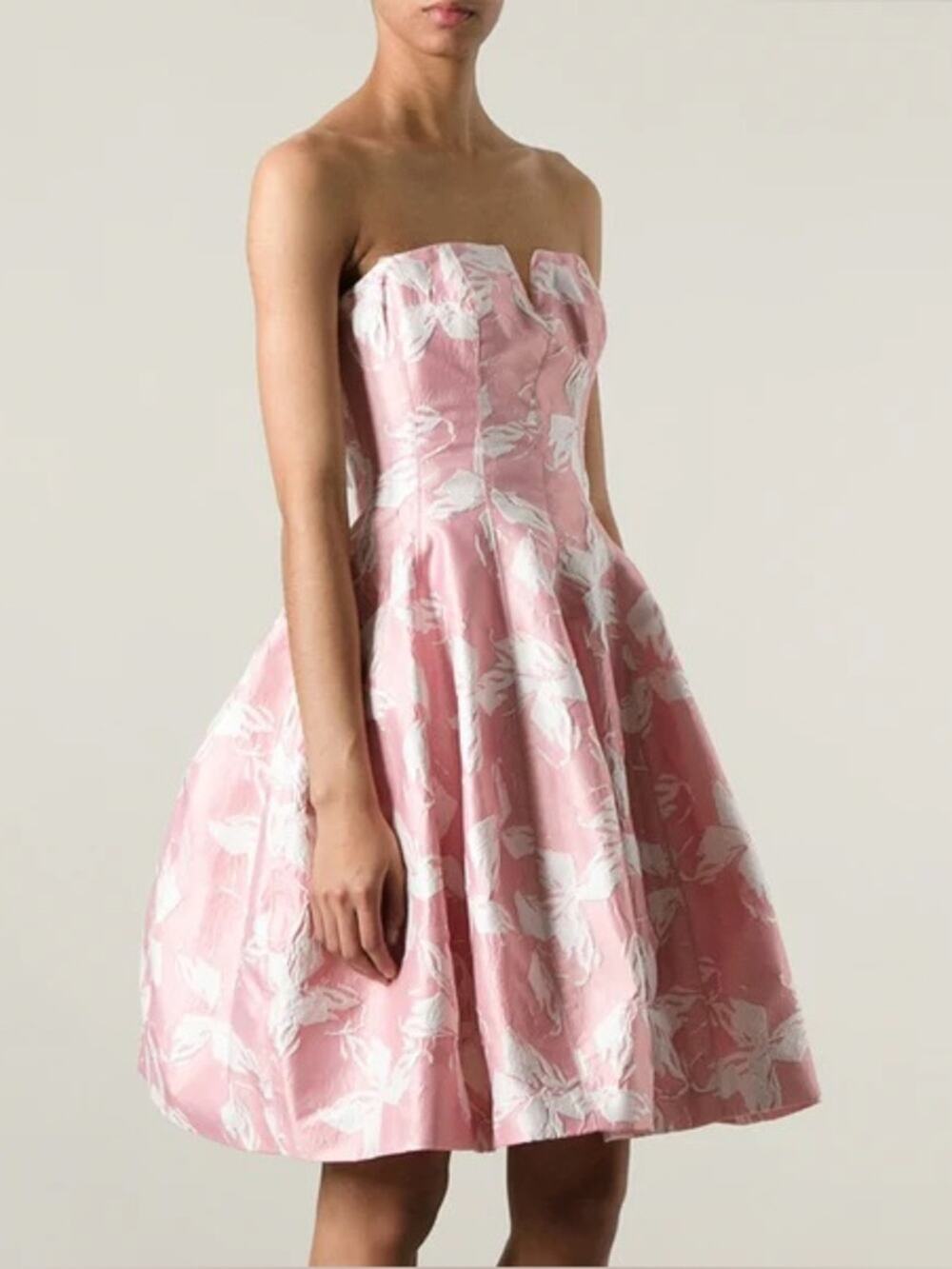 Halston Heritage Women’s Vie En Rose Strapless Pink White Floral Jacquard Dress